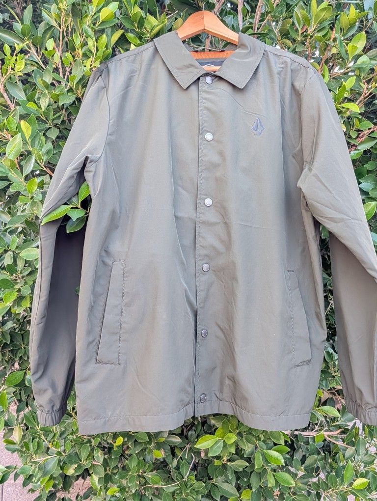 Volcom Kentwood 2 Coach Jacket Men's L Large Olive Green A1502404 Water Resistant EUC