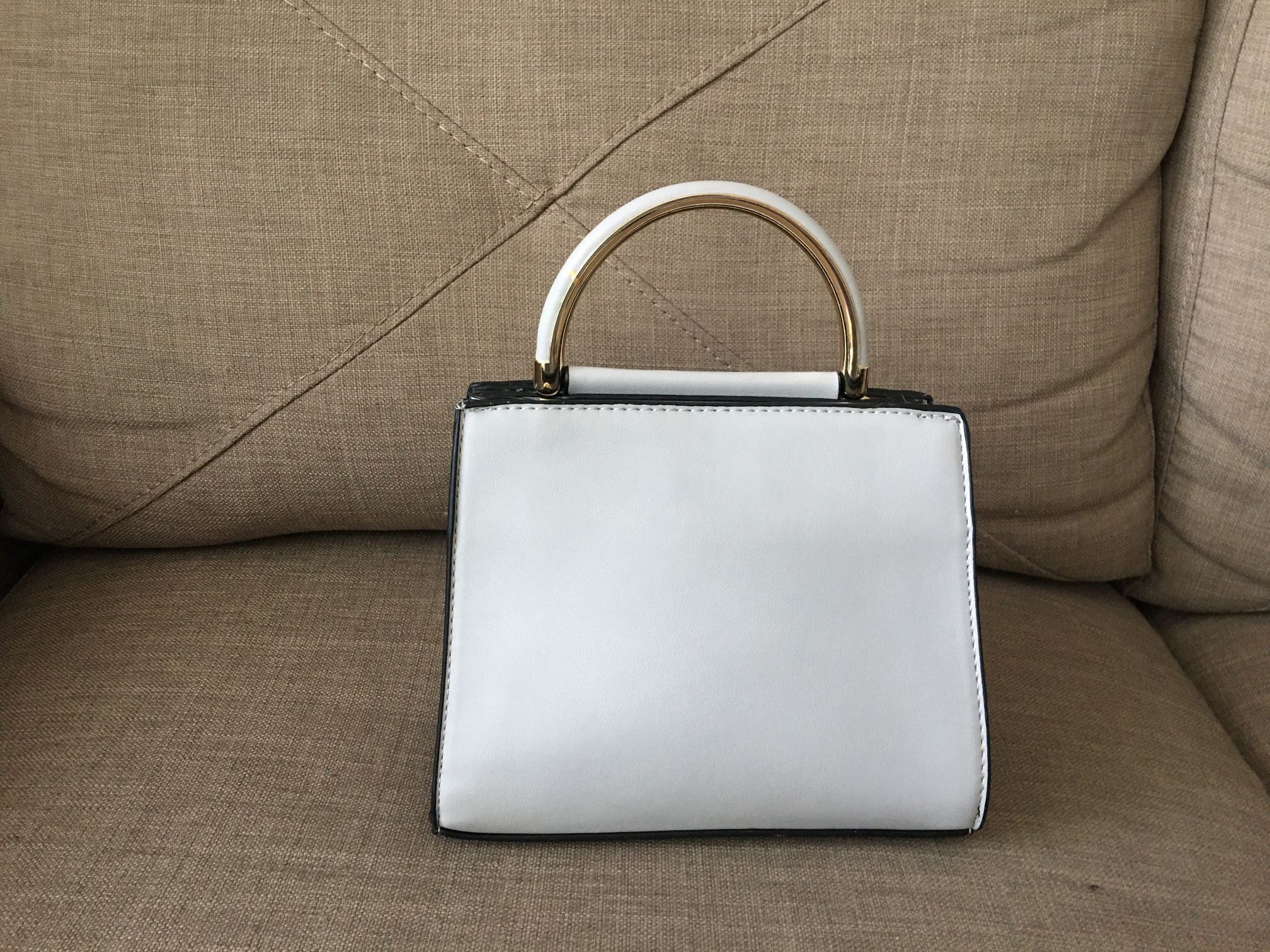 Gray Crossbody Bag With Gold Accents