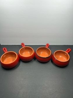 De Silva Handled Ceramic Soup/Onion Bowls Set of 4 Red/Brown Made in Italy