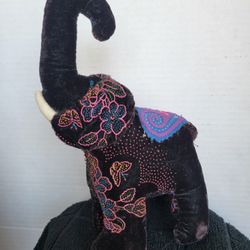 Vintage Handcrafted Embriodered Black Felt Elephant 8" Tall
