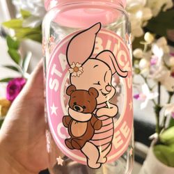 Disney Pink Piglet Glass Cup Starbucks