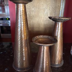 Hammered Copper Candle Holders Set Of 3