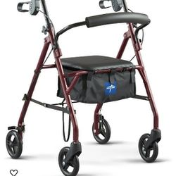 Medline Rollator Walker With Seat Steel Walker With 6 Inch Wheels  Supports Up To 350 Ibs