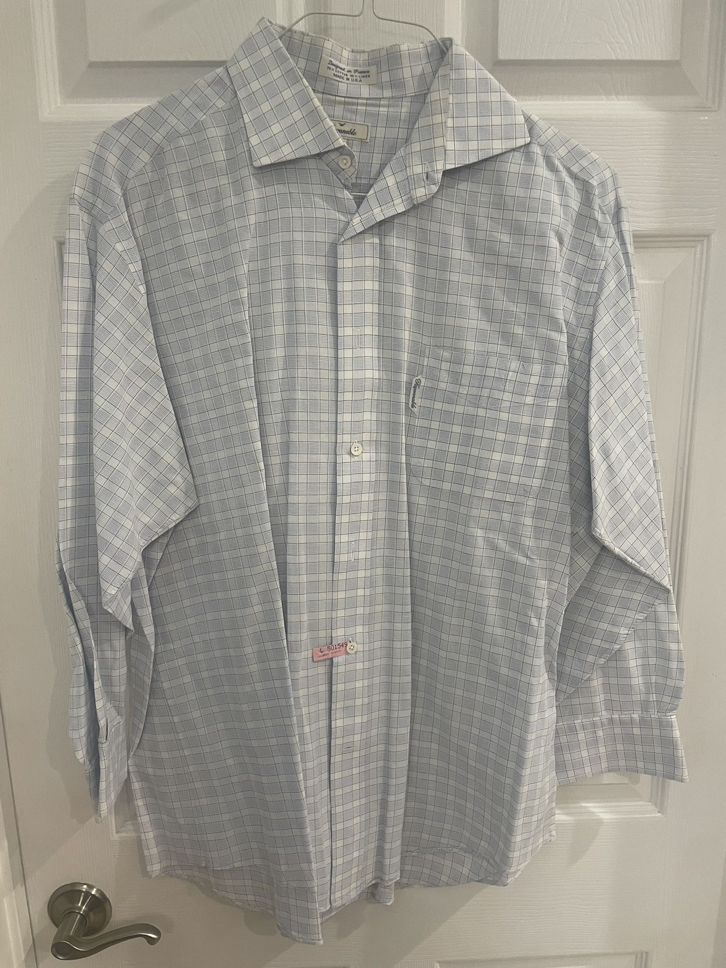 Faconnable Men’s Blue Plaid Dress Shirt, Size 36 17in