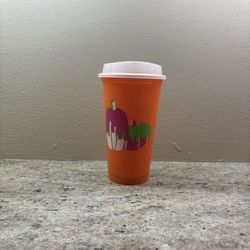 Starbucks Orange Pumpkin Glow In The Dark Reusable Hot Cup