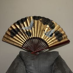 Large Decorative Folding Fan With Oriental Design For Display