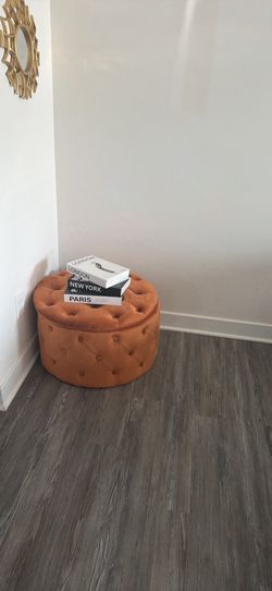 Orange Velvet Tufted Storage Ottoman