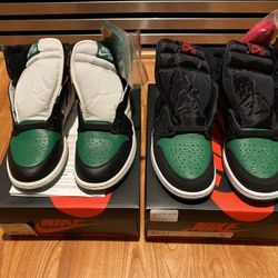 Size 4.5Y Jordan 1 OG Hi Pine Green 1.0 & 2.0 Set both brand new with receipt Yeezy dunk