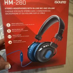 HM-260 Isound Stereo Headphones With In-line Mic Volume 