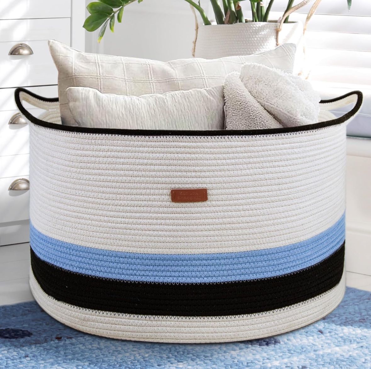 Large Woven Laundry Basket with Handles for Organizing for living room, bathroom & bedroom