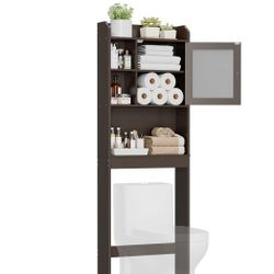 Over The Toilet Adjustable Storage Organizer Shelf Space Saver Bathroom Brown