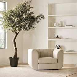 Free Delivery NEW IN-BOX Oversized Curved Accent Chair, Neutral Oatmeal Fabric, Performance and Stain-Resistant (MSRP $1,299+tax) 