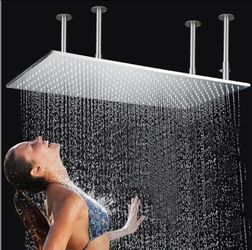 6319: New 16"x32" Rainfall Shower Head Large Rainfall High Pressure Full Body Cover Bath Showerhead, Ceiling Mounted Brushed Nickel
