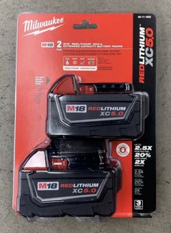 Milwaukee 2PK M18 Batteries XC5.0. Brand NEW.  NUEVO.
