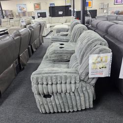 Gray Plush Fabric Reclining Sofa Set 🚚WE DELIVER🚚