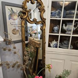 Long Beautiful Ornate Antique Mirror