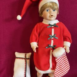 Christmas Camelot Porcelain Doll, Bedtime Boy Christmas Vintage Santa