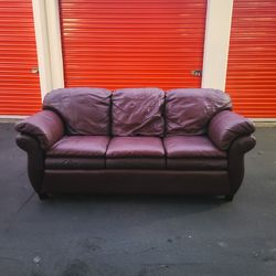 Burgundy Leather Couch - Free Delivery