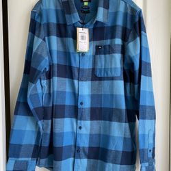 👕 New QUIKSILVER Motherfly Men’s Youth Blue Flannel Plaid Long Sleeve Shirt Nordstrom Rack