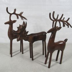 Brutalist Style Primitive Metal Art Deer & Moose Figures Rustic Brown
