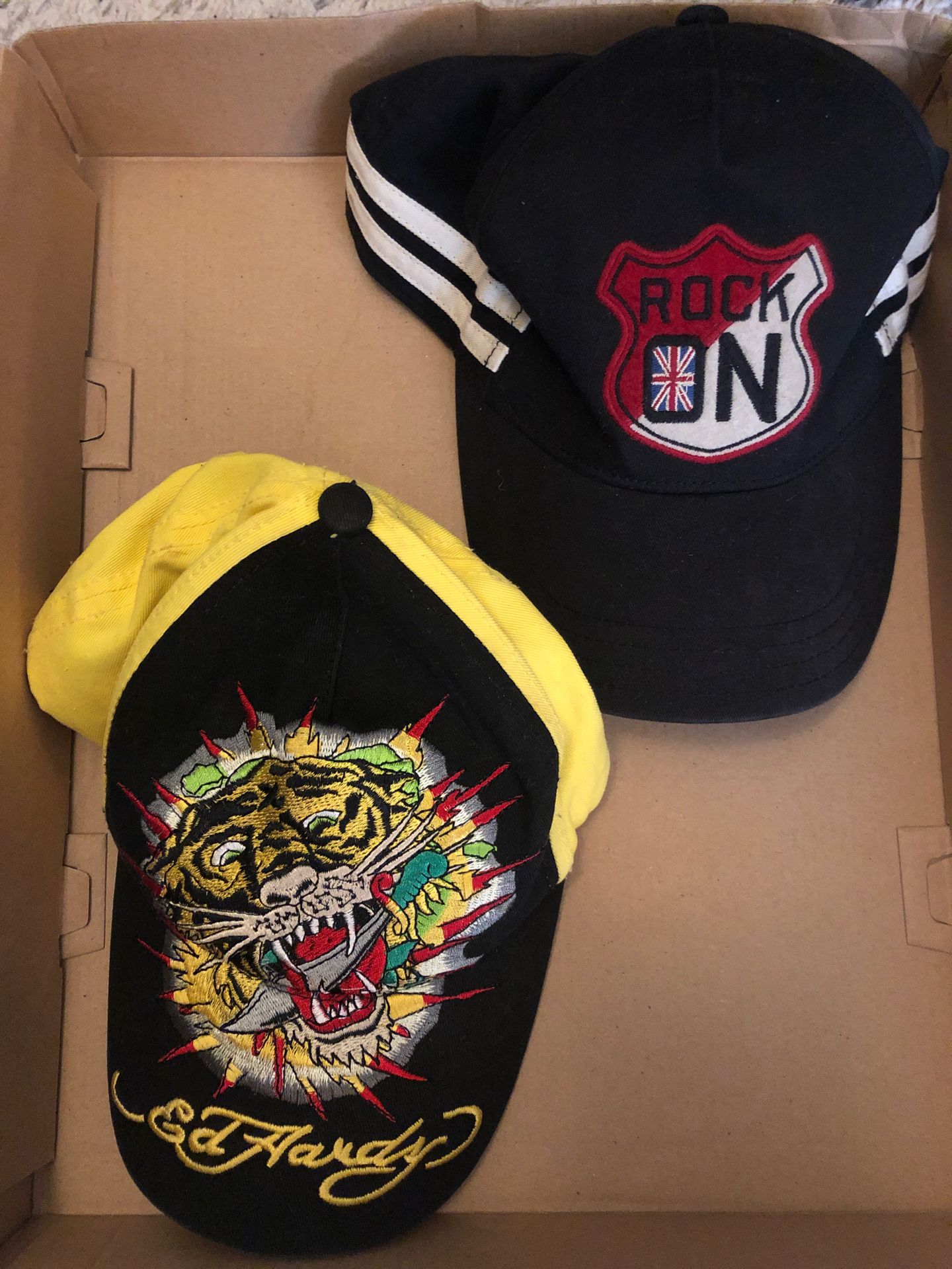 Boy EdHardy Tiger and Gymboree Rock On Hats