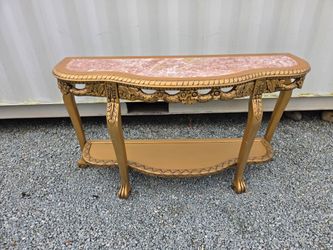 Entry table granite and carved wood