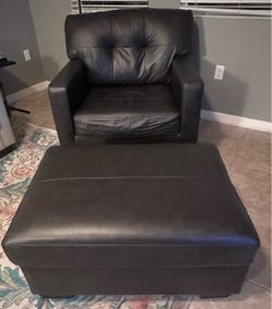 Ashley Dark Brown Leather Over size Chair and Ottoman Set