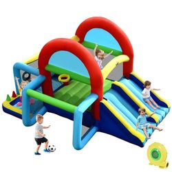 Inflatable Bounce House Kids Bouncy Jumping Castle w/ Dual Slides & 480W Blower