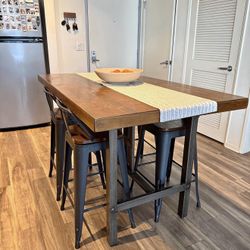 Wood Bar Height Table with 4 Stools