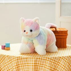 Colorful Light-Up Cat Plush Pillow – Soft Stuffed Animal Toy with Glowing Lights & Music – Flippable Design
