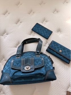 Coach blue bag and wallet set