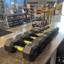 Rubber Hex Dumbbells - HALF PRICE SALE - 5,8,12,35,40 only - 99 Cents Lb - Much More In Stock In Our Store!