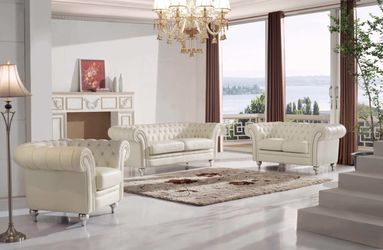 IVORY GENUINE LEATHER LIVING-ROOM SET ! 3 PCS SOFA, LOVESEAT AND CHAIR . SOLD BY Minashomefurniture! 851 Van Houten Ave Clifton NJ 07013