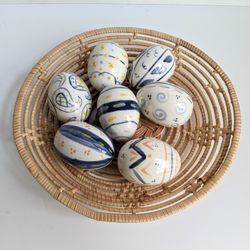 Lot of 7 Hand Painted Ceramic Eggs Easter Eggs 2.2"
