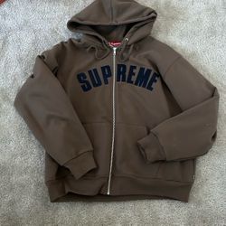 Supreme Arc Thermal Lined Zip Up Hooded Sweatshirt Brown 