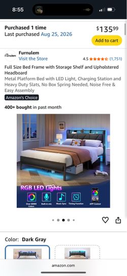 Furnulem Full Size Bed Frame with LED Headboard