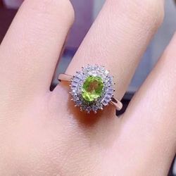 Natural Peridot Ring 925 Sz 6.5 