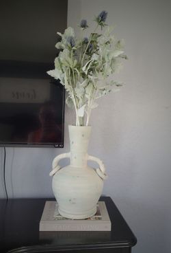 Brand New Large Ceramic Vase with Greenery and Decorative Book