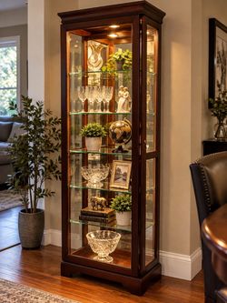 Glass Curio Display Cabinet with Light & Lock – Excellent Condition