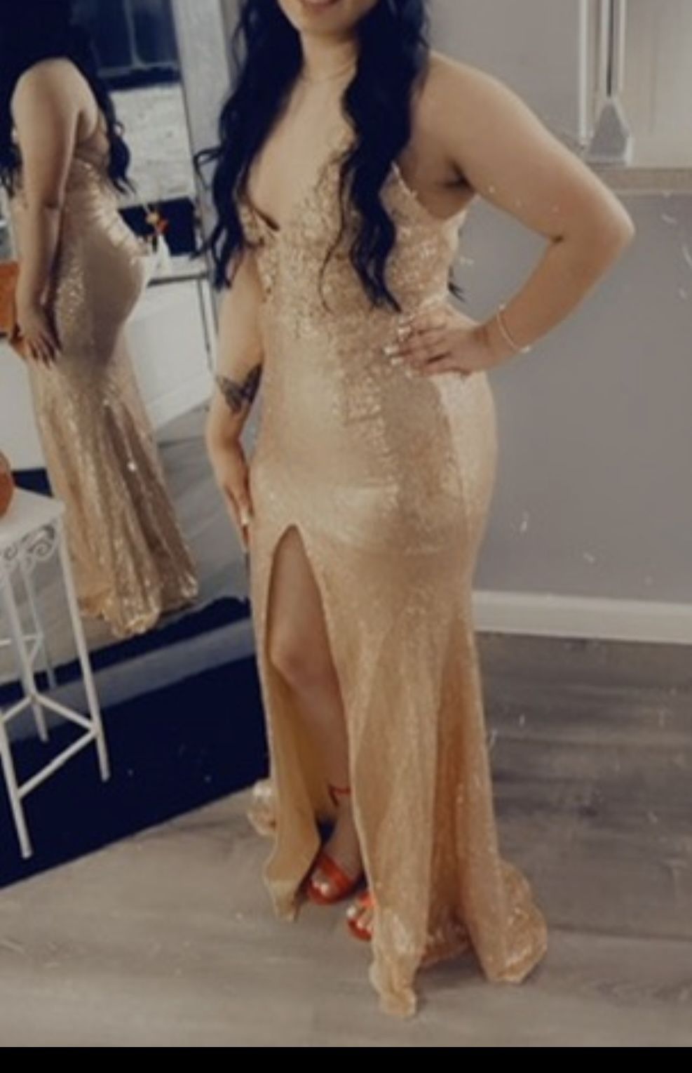Prom Dress Sequins Gold