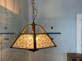 Vintage Modulite 6 Panel Frosted swag Glass Candelabra 4-Light Plug-in Swag Lamp with Finger Switch