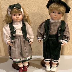 Vintage Set of 2 German Porcelain Dolls  