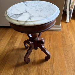 Antique Victorian Stand With Marble top and Genuine Mahogany Base. Tall. 18 “ 1/2 By 14”
