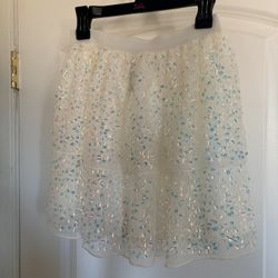 H&M Girls Sequin Skirt Size 9-10Y White Iridescent