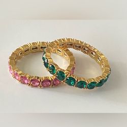 VALENTINA-ROSE CO. Paloma Gemstone Stretch Bracelets, Gold Pink & Gold Emerald