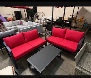 New 3 pcs Outdoor Patio Aluminum Frame Conversation Set Loveseat Tablet