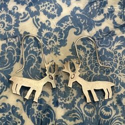 Handmade Sterling Silver Pair of Deer Drop Earrings.