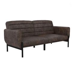 Futon Sofa Bed and Couch Sleeper, Distressed Medium Brown Faux Leather