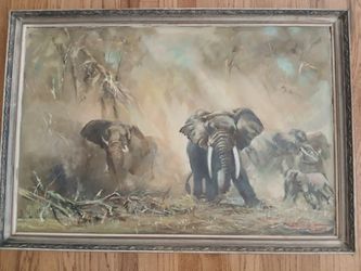 A.f. Trickett Painting Elephants Amazing Known Artist