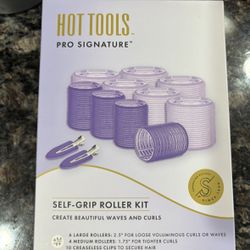 NEW HOT TOOLS PRO SIGNATURE SELF GRIP ROLLER SET WITH CREASELESS CLIPS $8!!